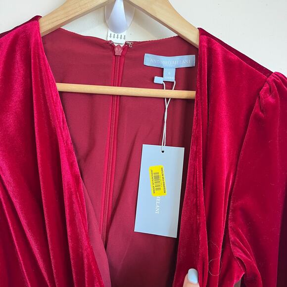 Antonio Melanie Miranda Velvet Womens Jumpsuit Size 6 Red Wide Leg Holiday Party - Picture 9 of 11